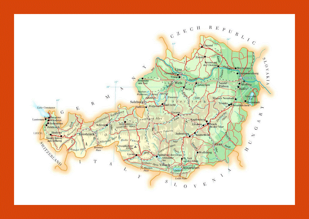 Elevation map of Austria