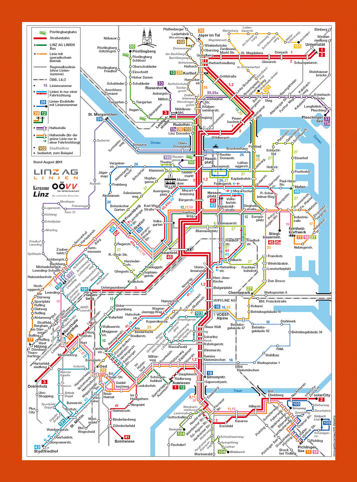 Public transportation map of Linz city