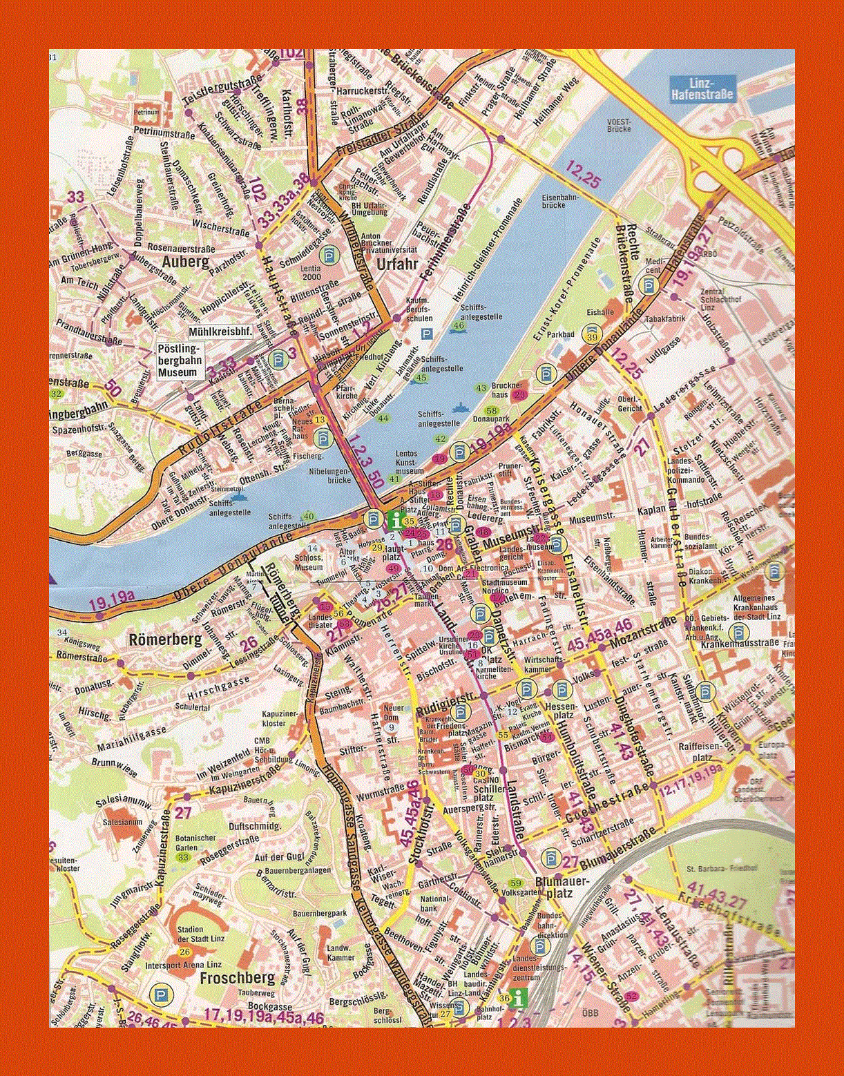 Road map of Linz city center