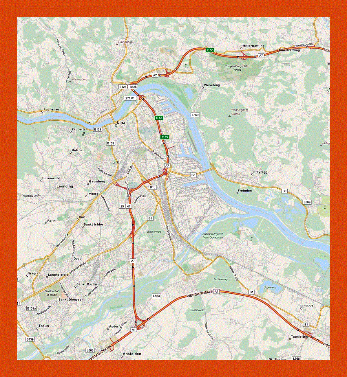 Transit map of Linz city