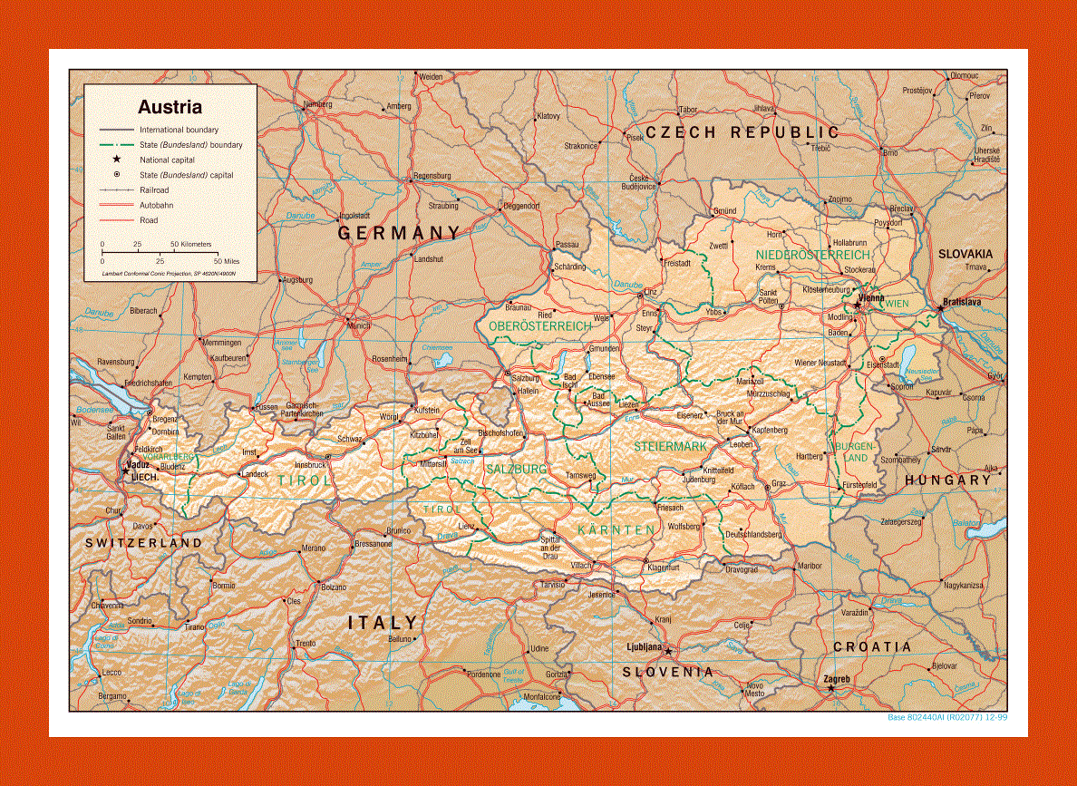 Political and administrative map of Austria - 1999