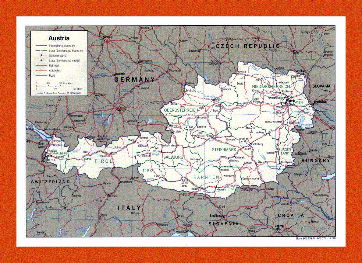 Political and administrative map of Austria - 1999