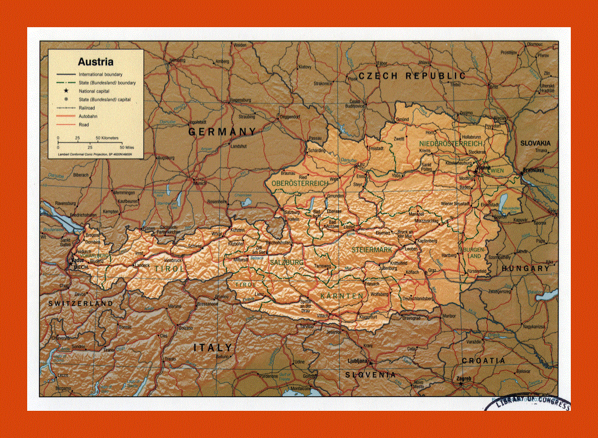 Political and administrative map of Austria - 1999