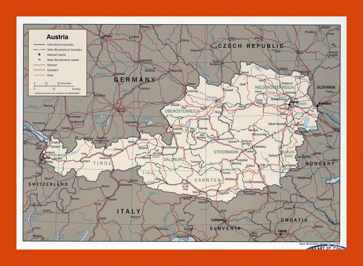 Political and administrative map of Austria - 1999