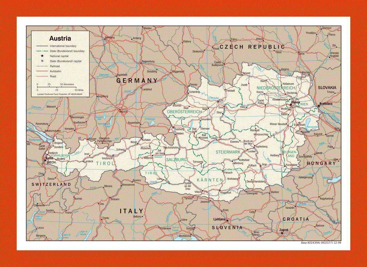 Political and administrative map of Austria - 1999