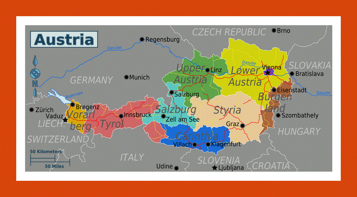 Regions map of Austria