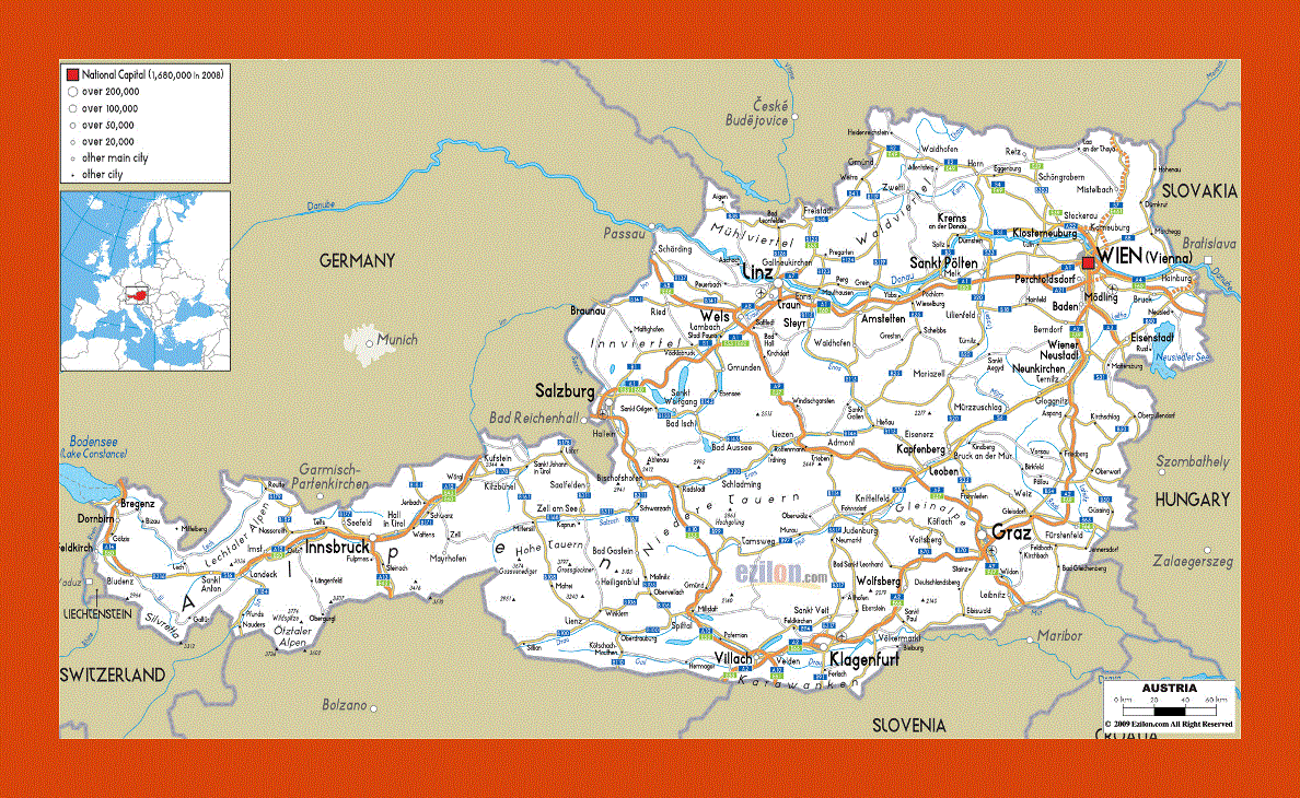 Road map of Austria