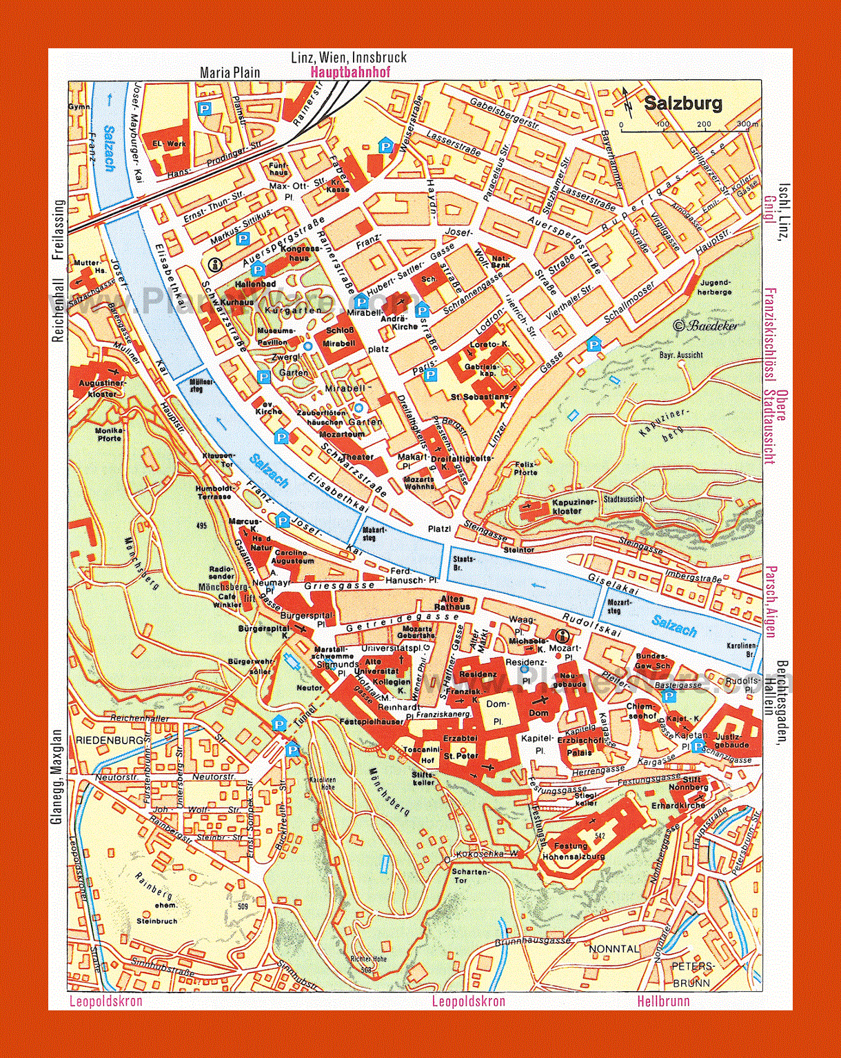 Tourist map of Salzburg city center