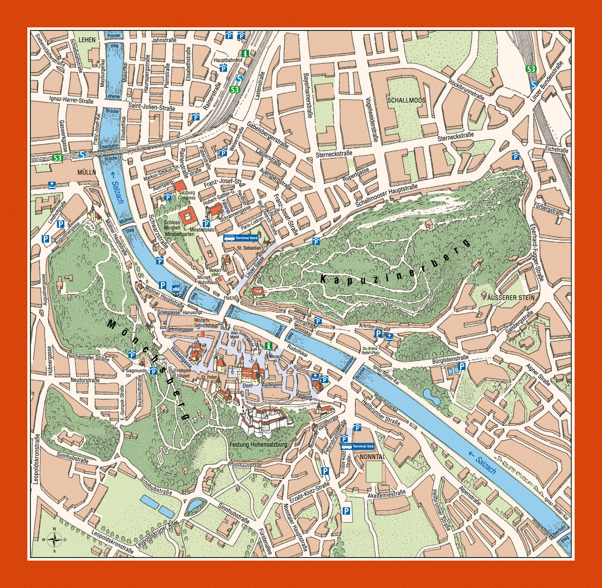 Tourist map of Salzburg city center