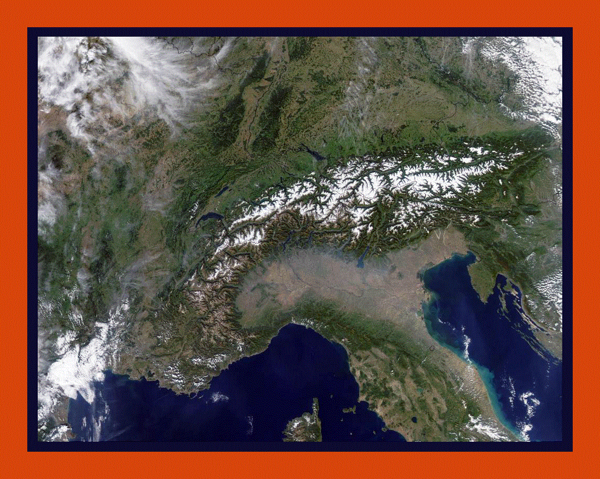 Satellite map (image, photo) of Alps