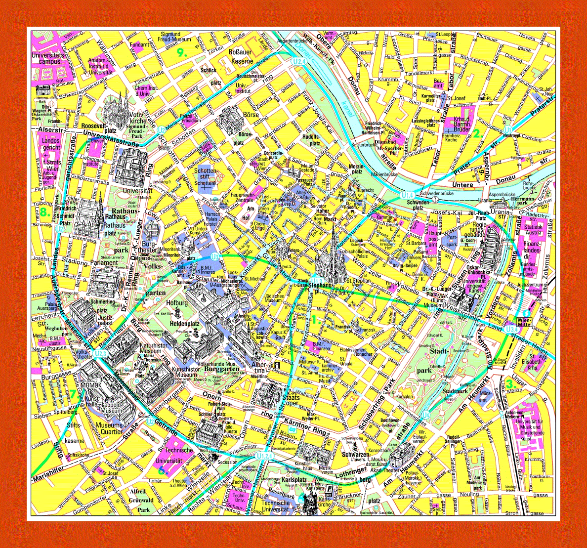 Tourist map of Vienna city center