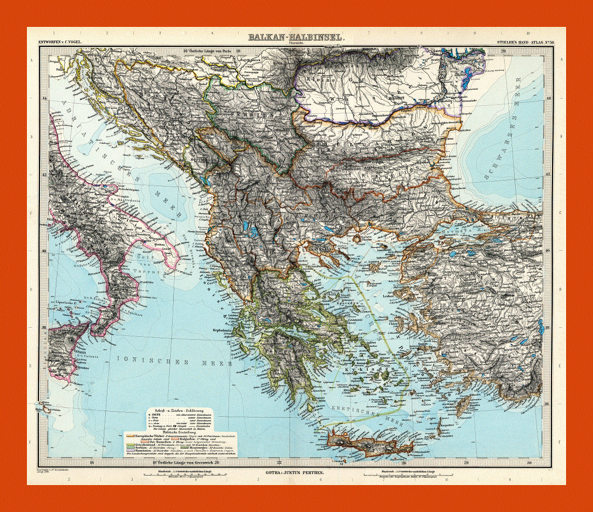 Old map of Balkans - 1891
