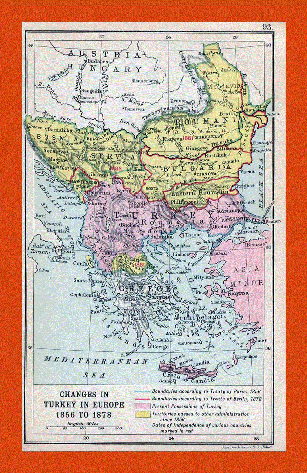 Old map of Balkans - 1912
