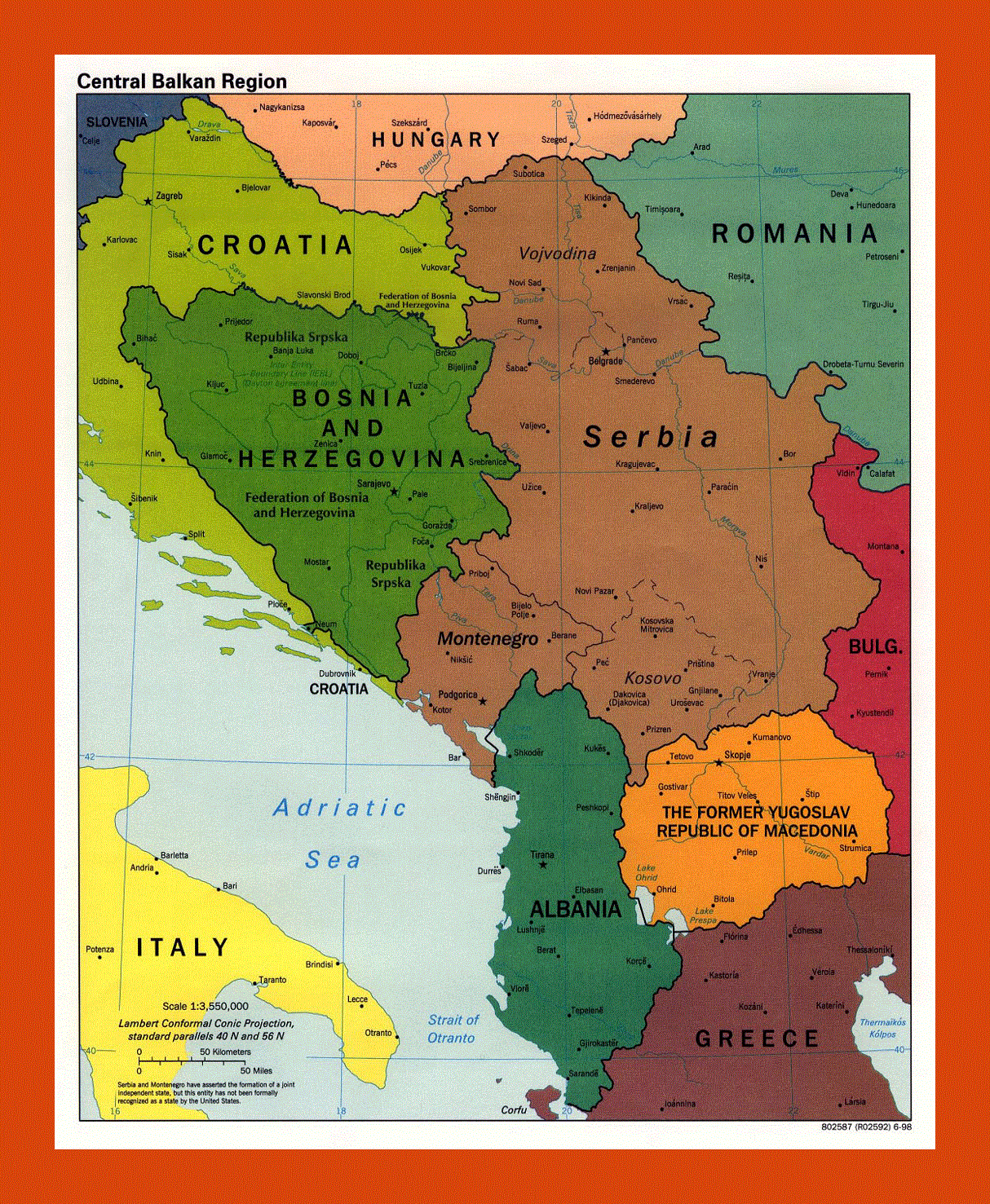 Political map of Central Balkan Region - 1998