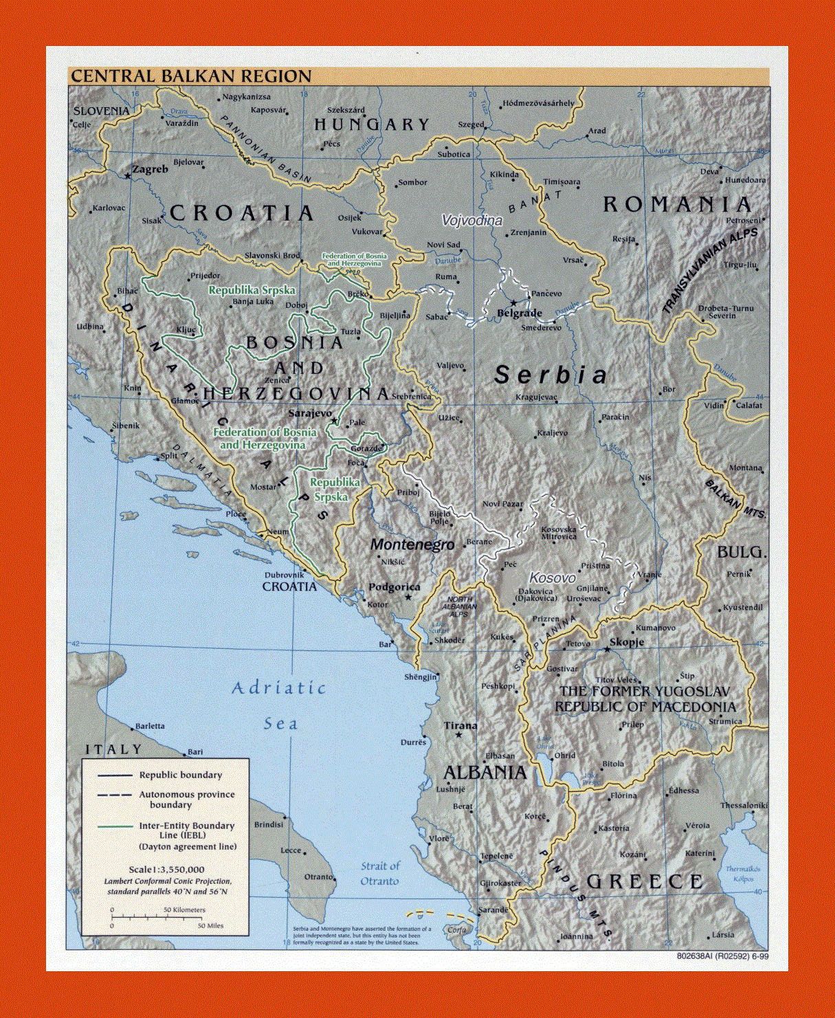 Political map of Central Balkan Region - 1999