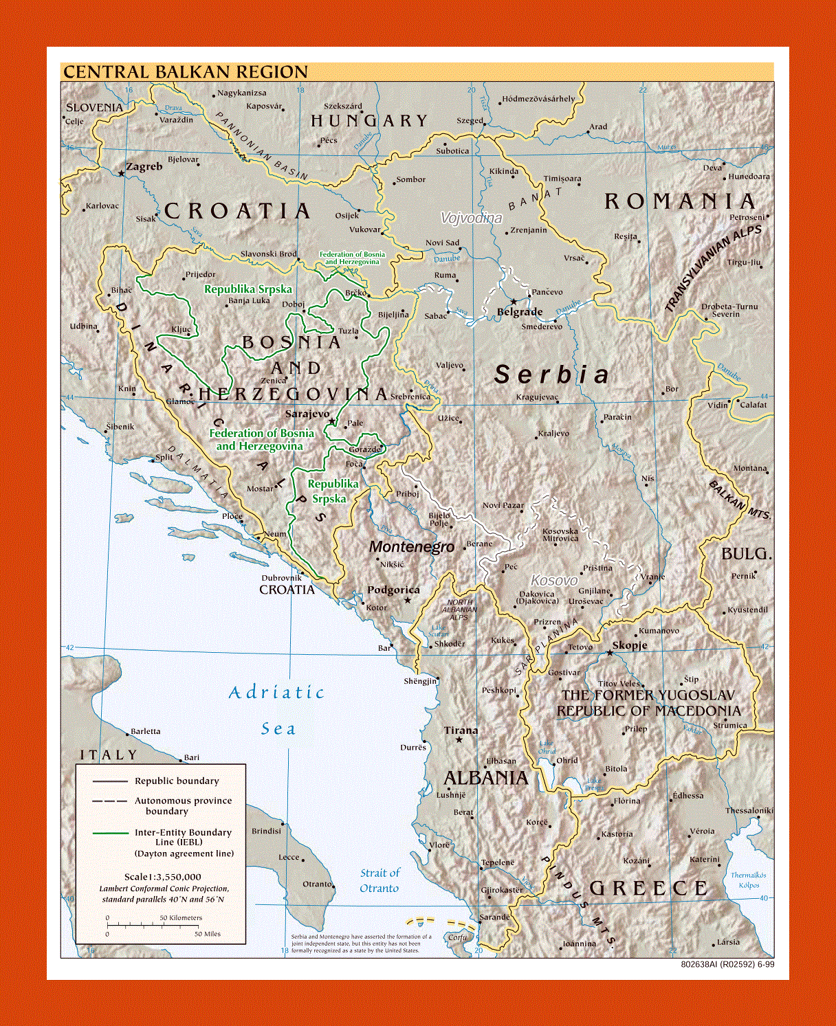 Political map of Central Balkan Region- 1999