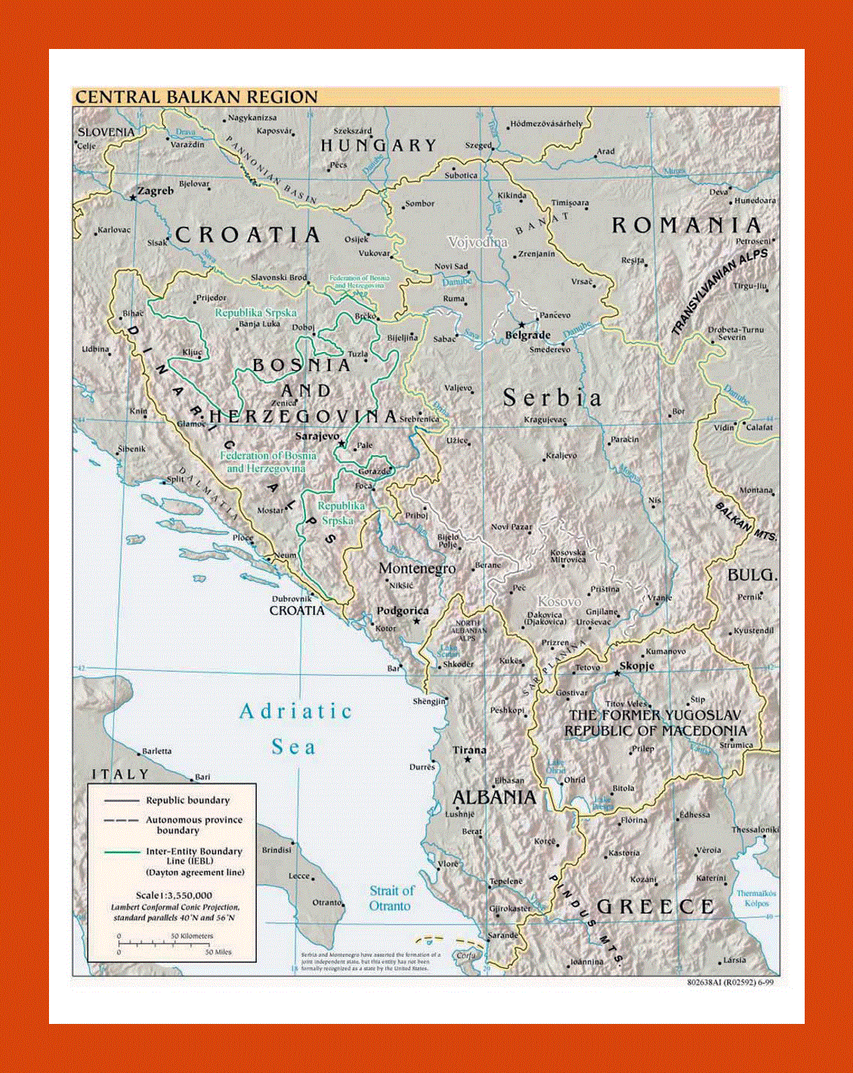 Political map of Central Balkan Region - 1999