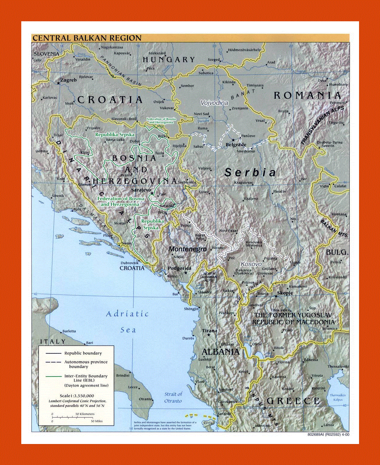 Political map of Central Balkan Region - 2000