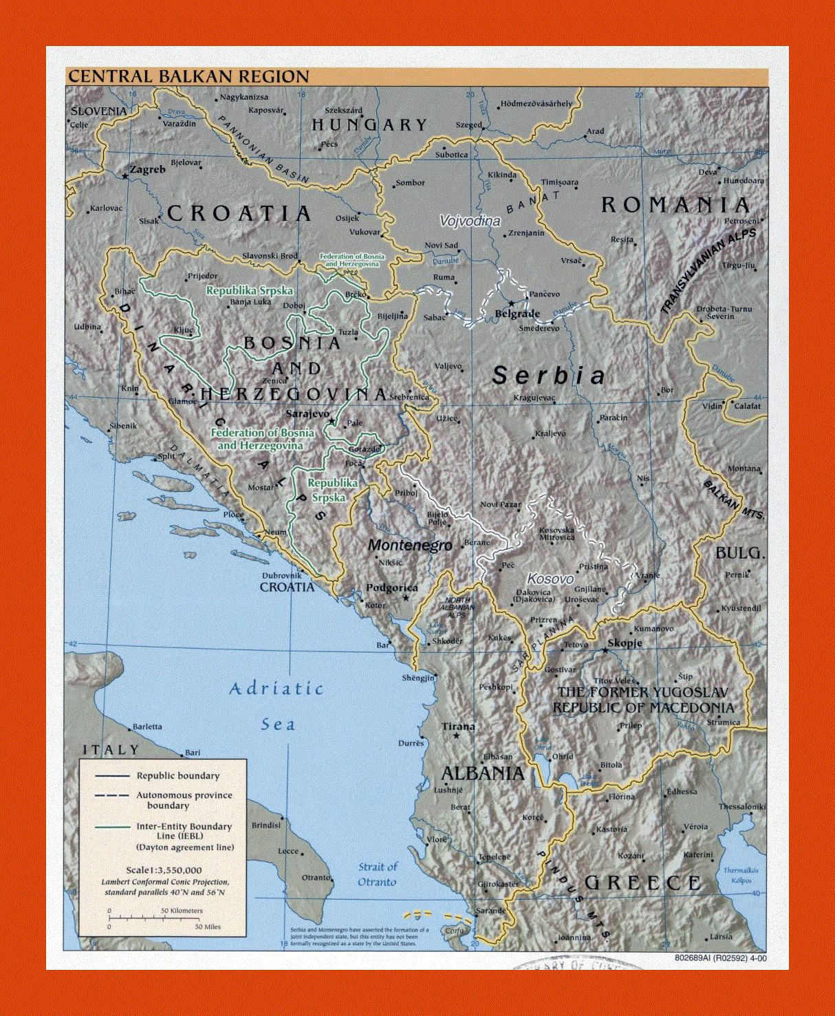 Political map of Central Balkan Region - 2000