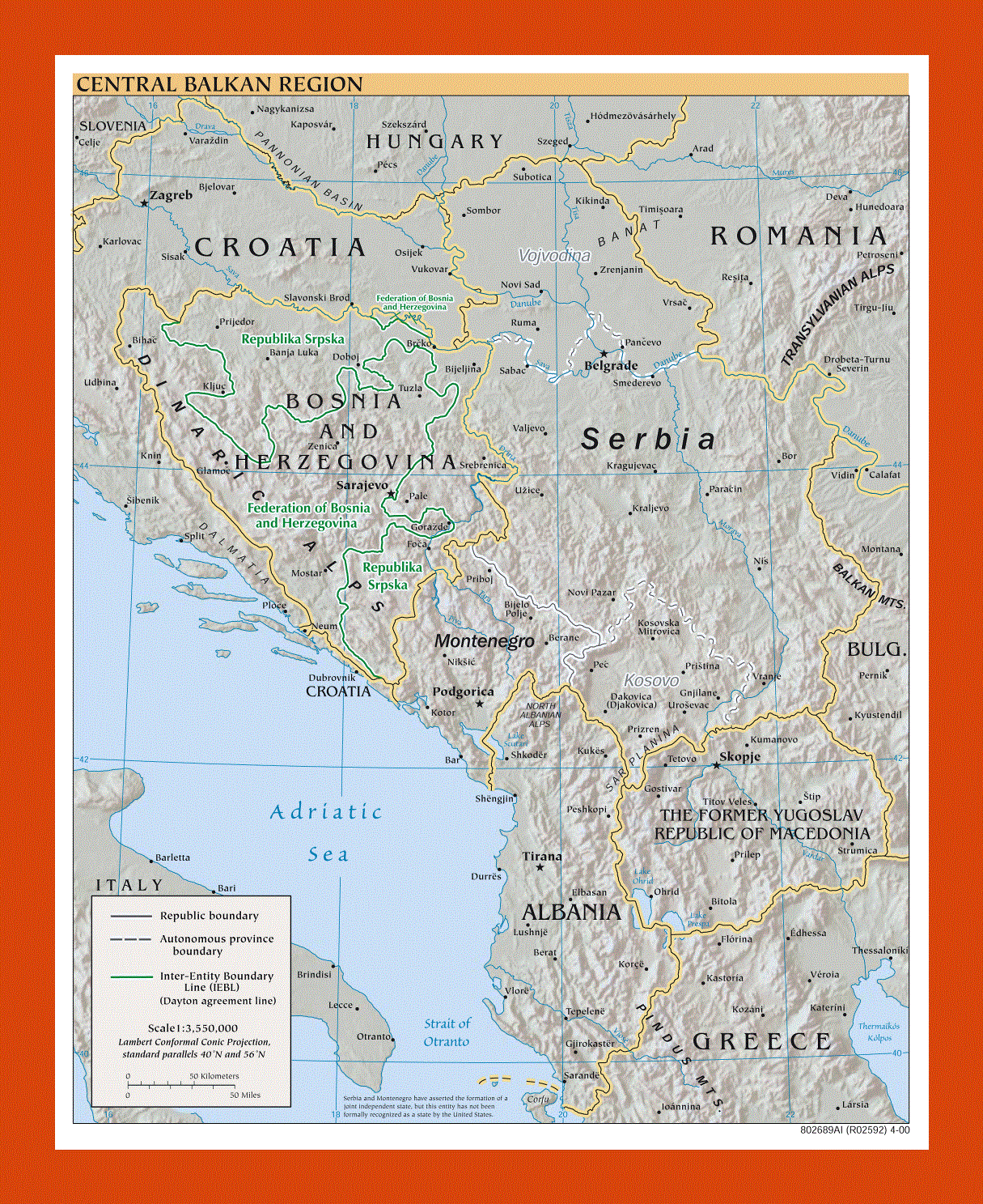 Political map of Central Balkan Region - 2000