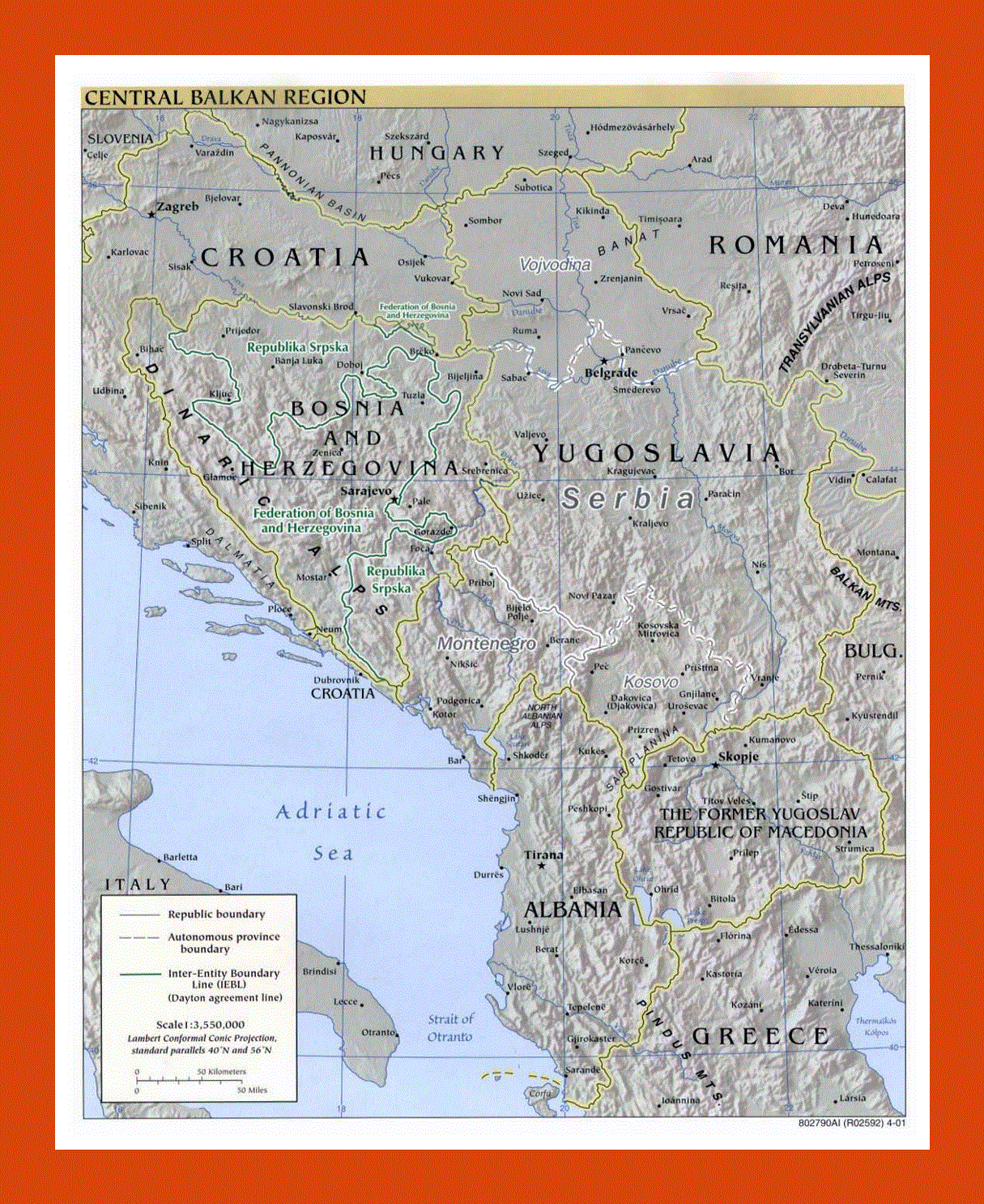 Political map of Central Balkan Region - 2001