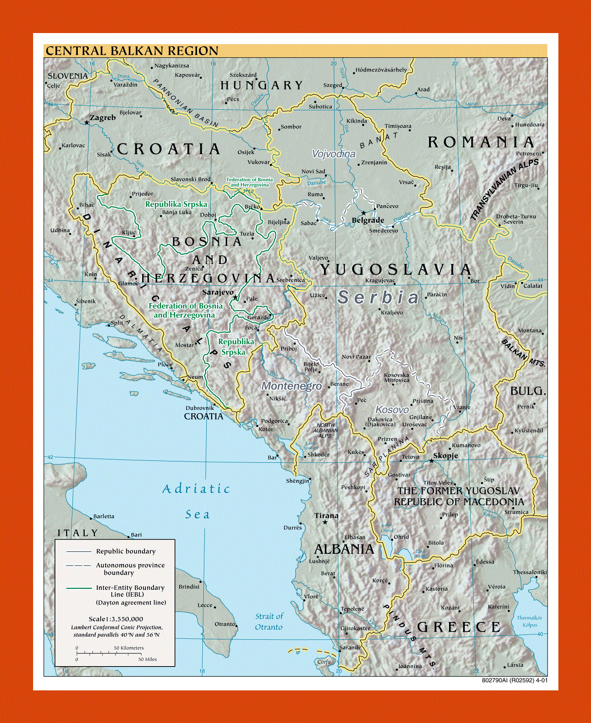 Political map of Central Balkan Region - 2001