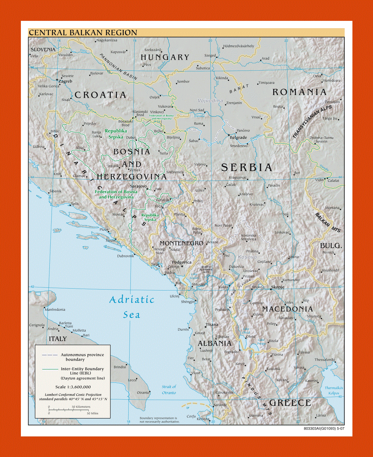 Political map of Central Balkan Region - 2007