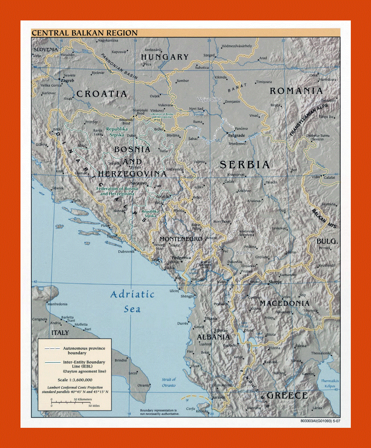 Political map of Central Balkan Region - 2007