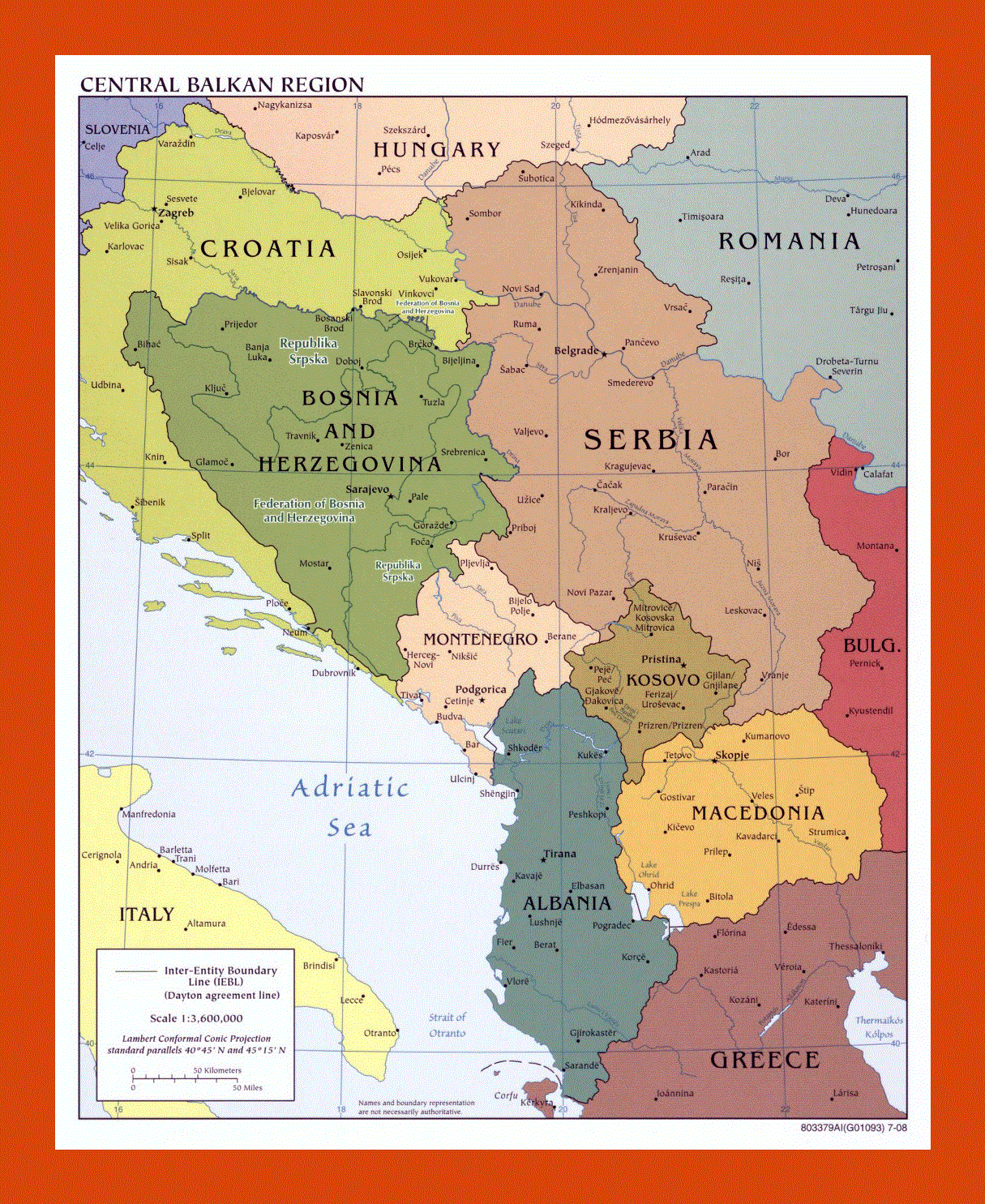 Political map of Central Balkan Region - 2008