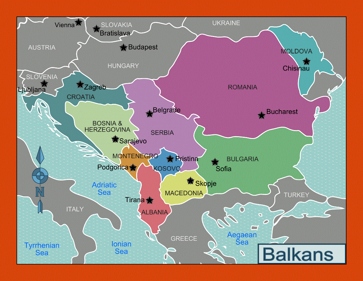 Regions map of Balkans