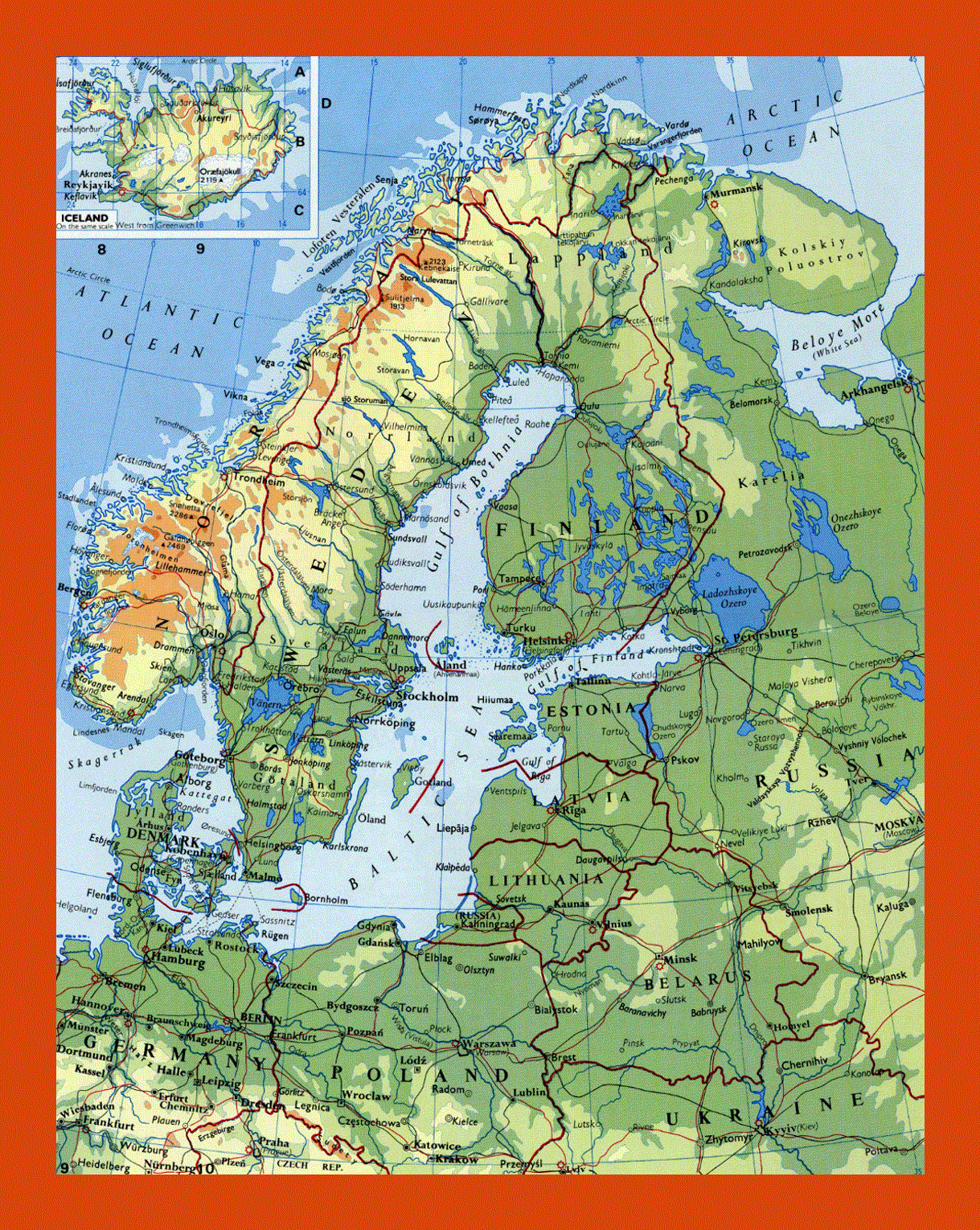 Elevation map of Scandinavia