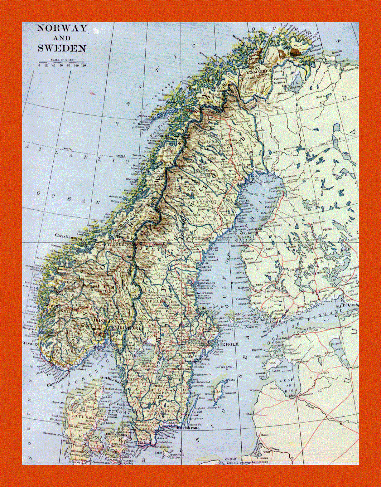 Old map of Norway and Sweden - 1922