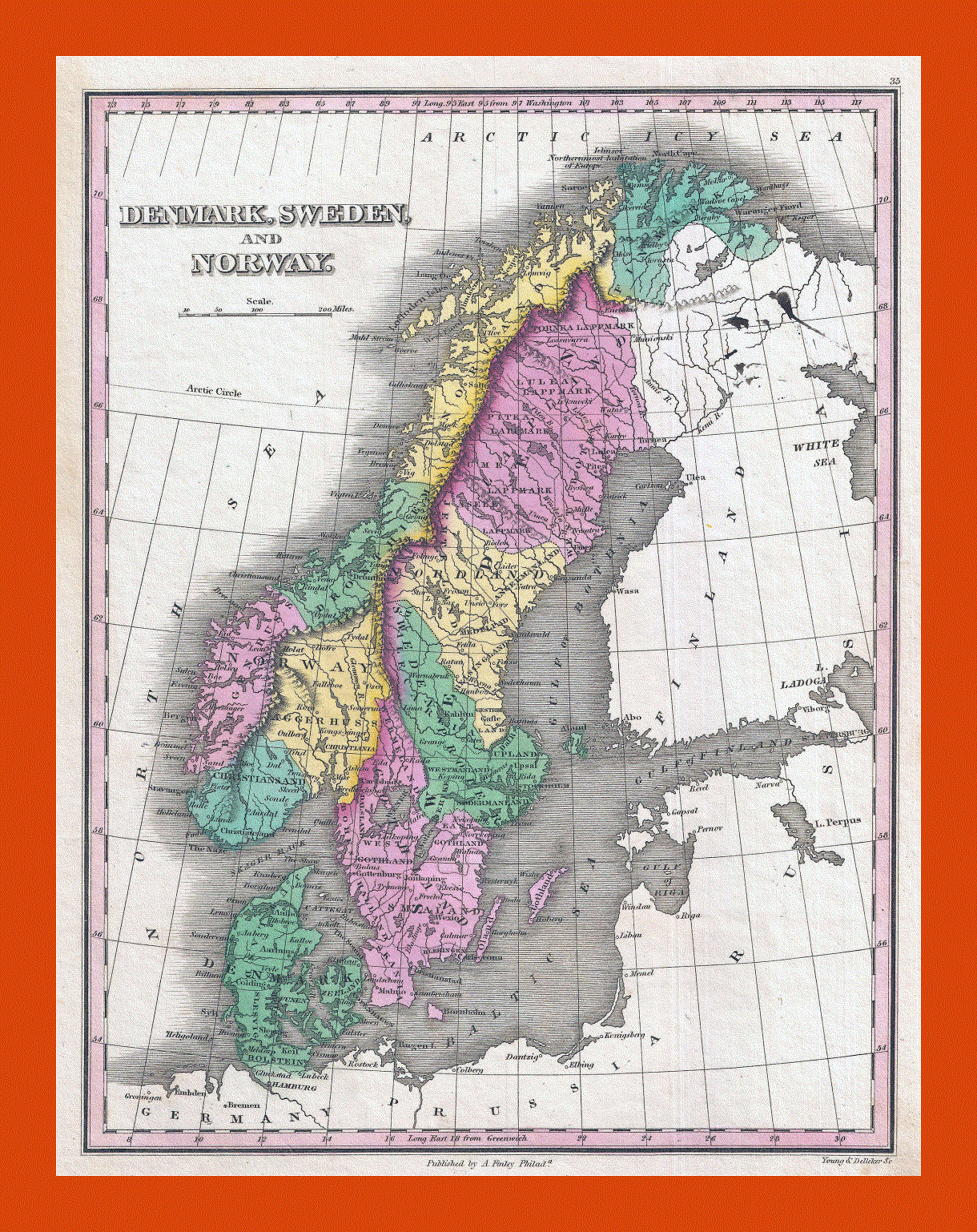 Old political map of Scandinavia - 1827