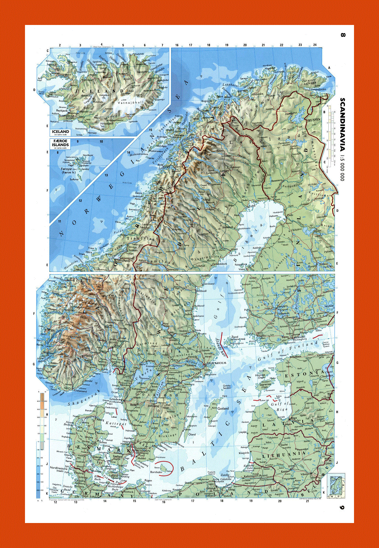 Physical map of Scandinavia