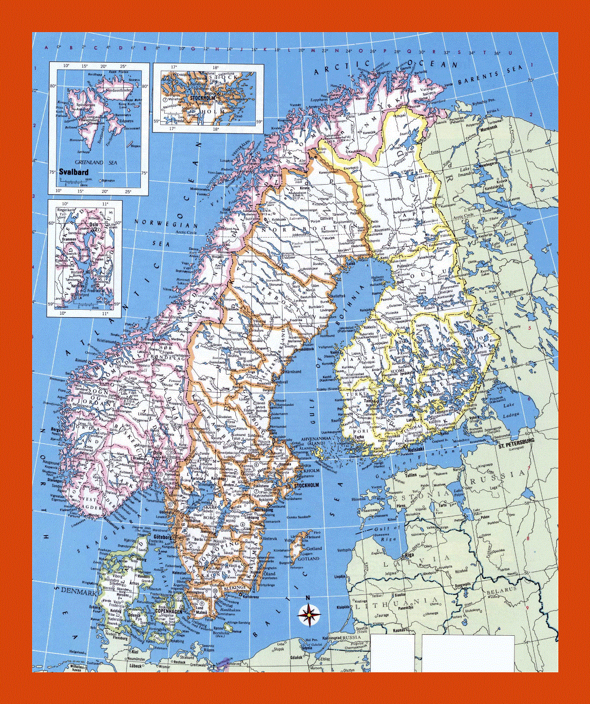 Political map of Norway, Sweden, Finland and Denmark