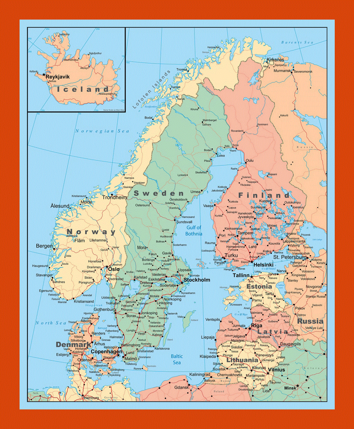 Political map of Scandinavia