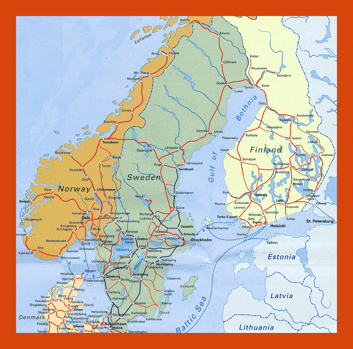 Railways map of Scandinavia
