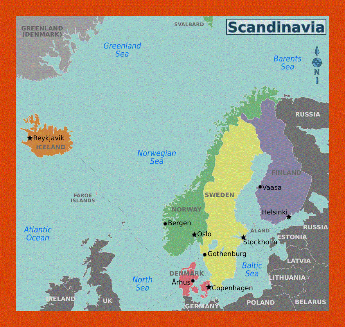 Regions map of Scandinavia