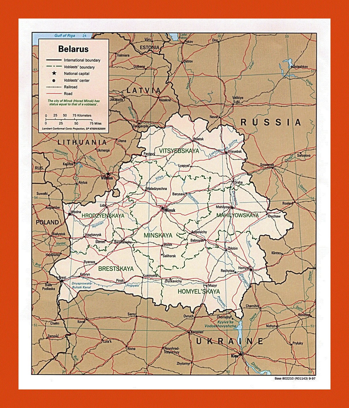 Political and administrative map of Belarus- 1997