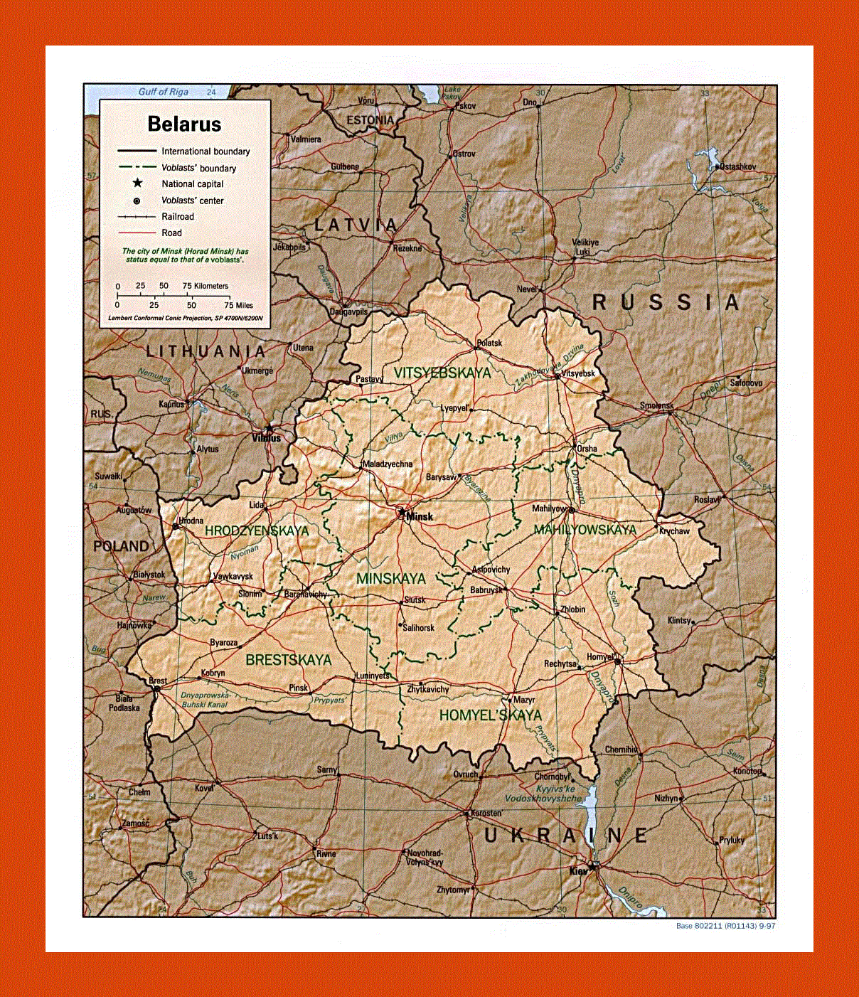 Political and administrative map of Belarus - 1997