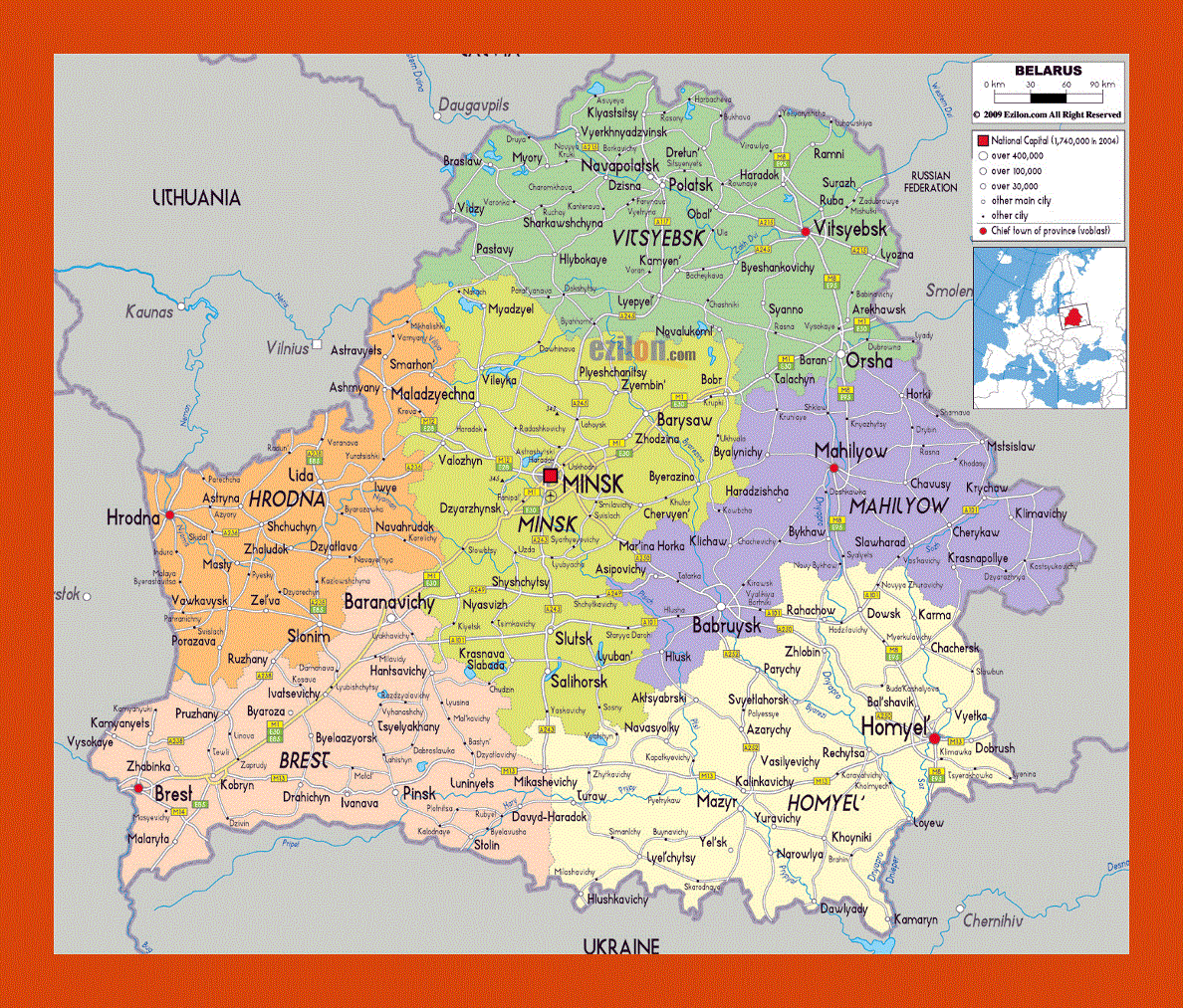 Political and administrative map of Belarus