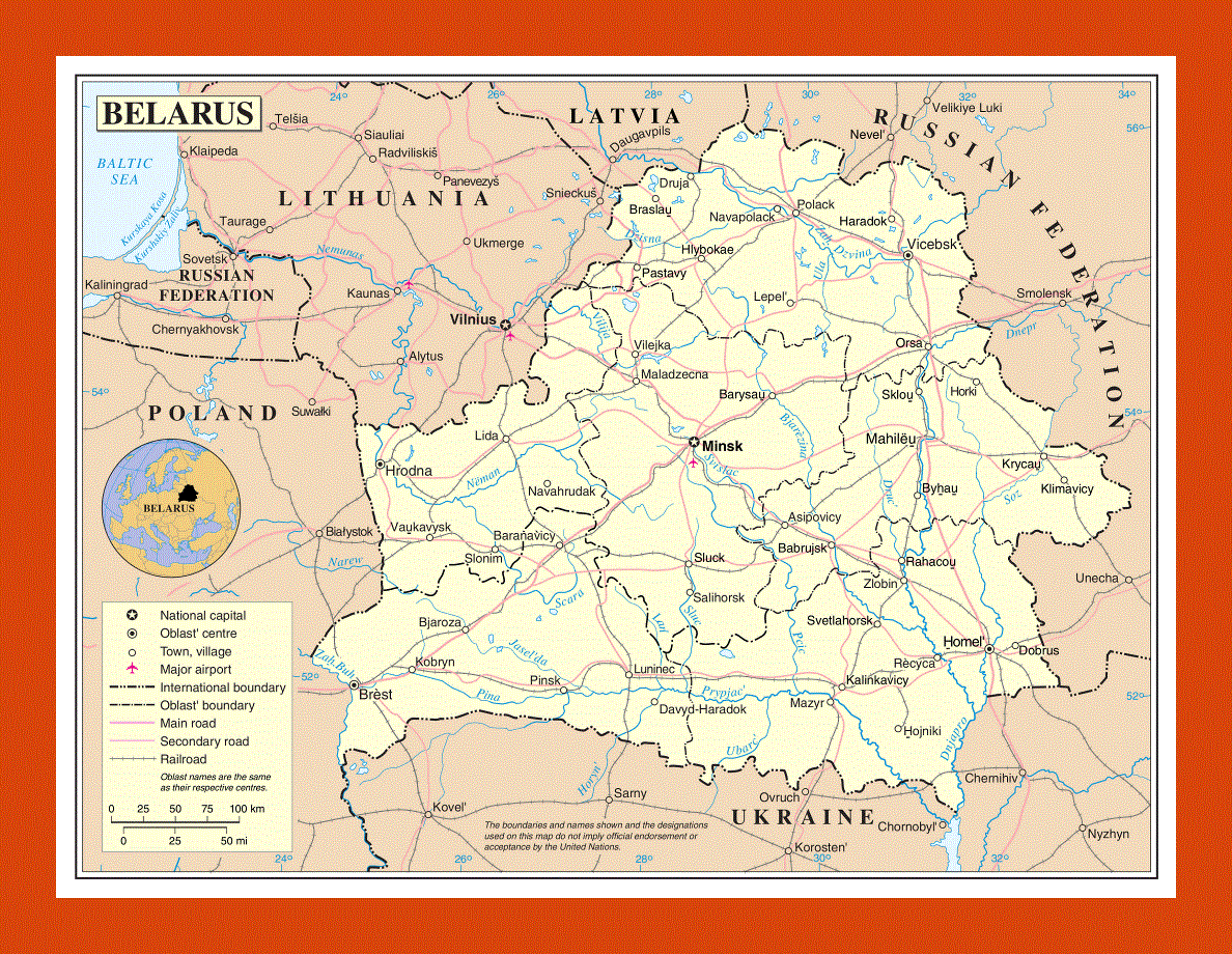 Political and administrative map of Belarus