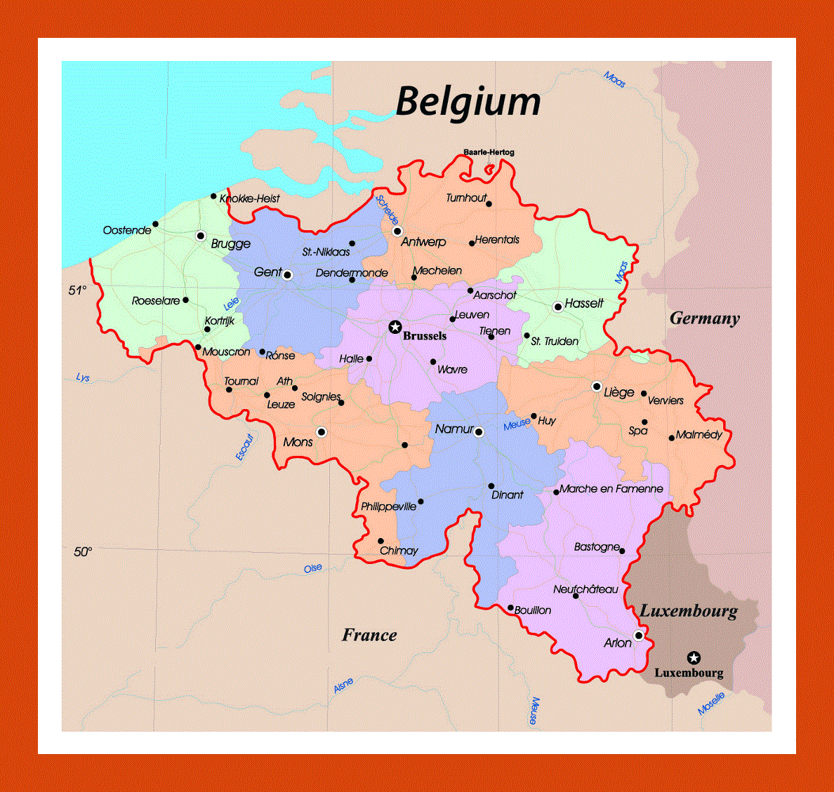 Administrative map of Belgium
