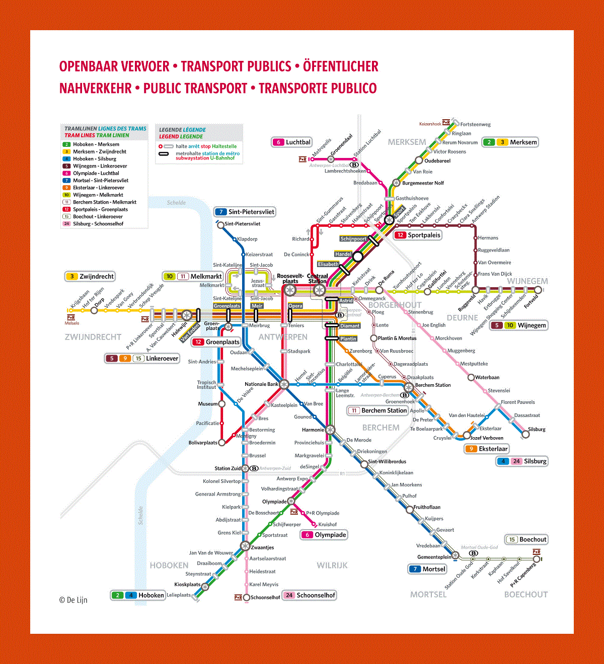 Public transport map of Antwerp city