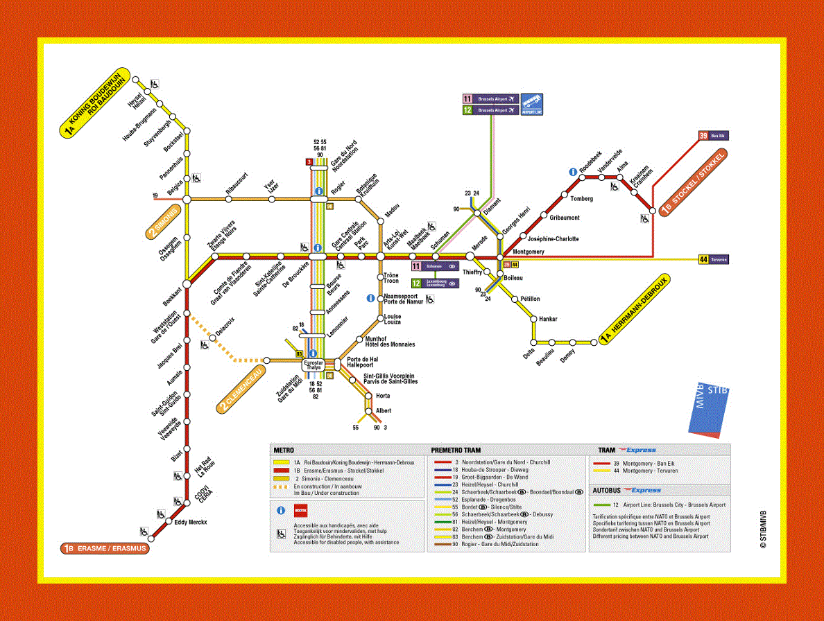 Metro map of Brussels city