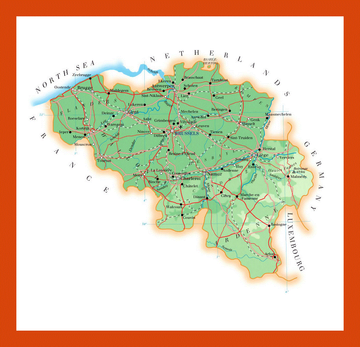 Elevation map of Belgium