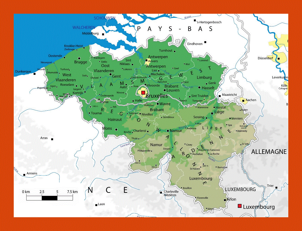 Elevation map of Belgium