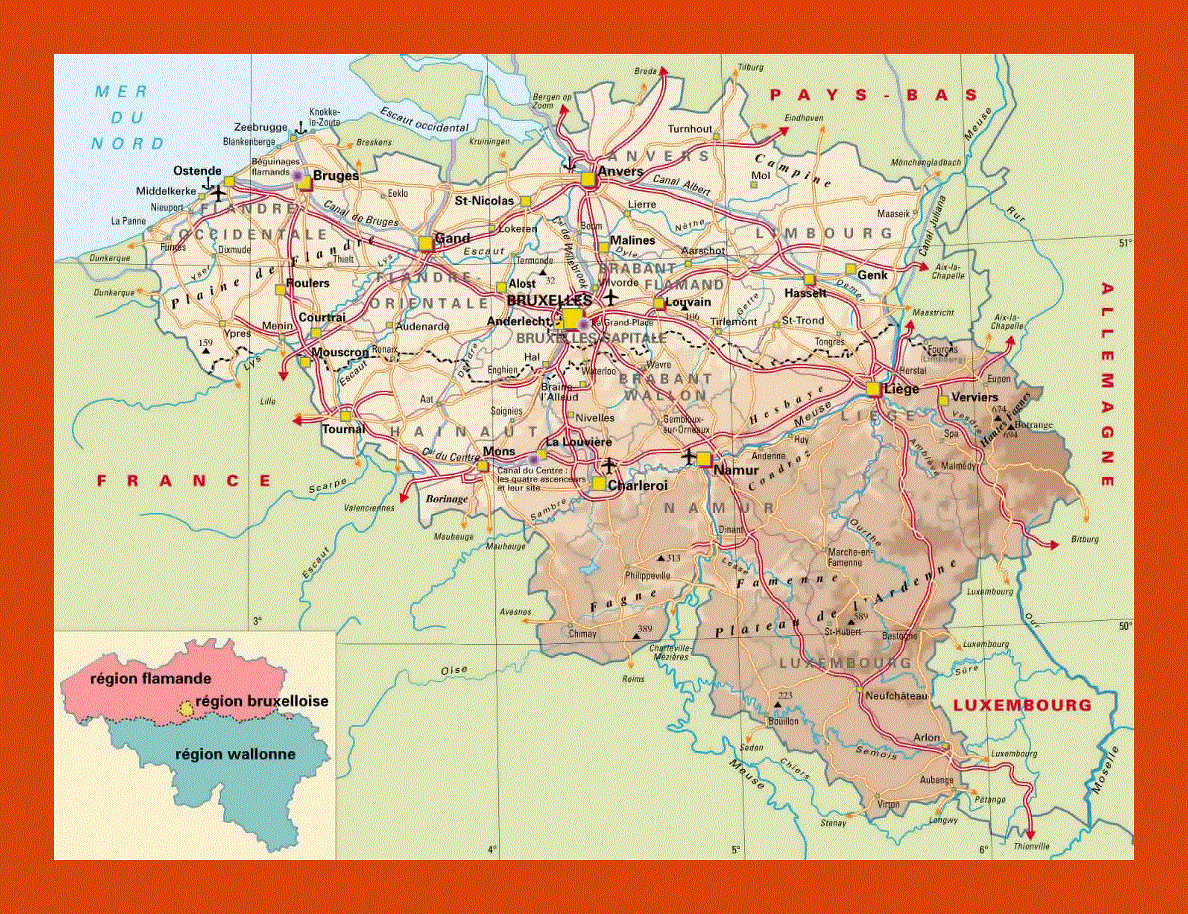 Elevation map of Belgium | Maps of Belgium | Maps of Europe | GIF map ...