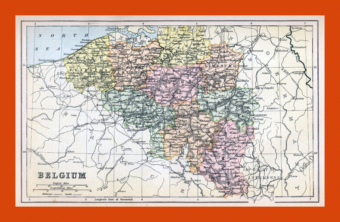Old political and administrative map of Belgium