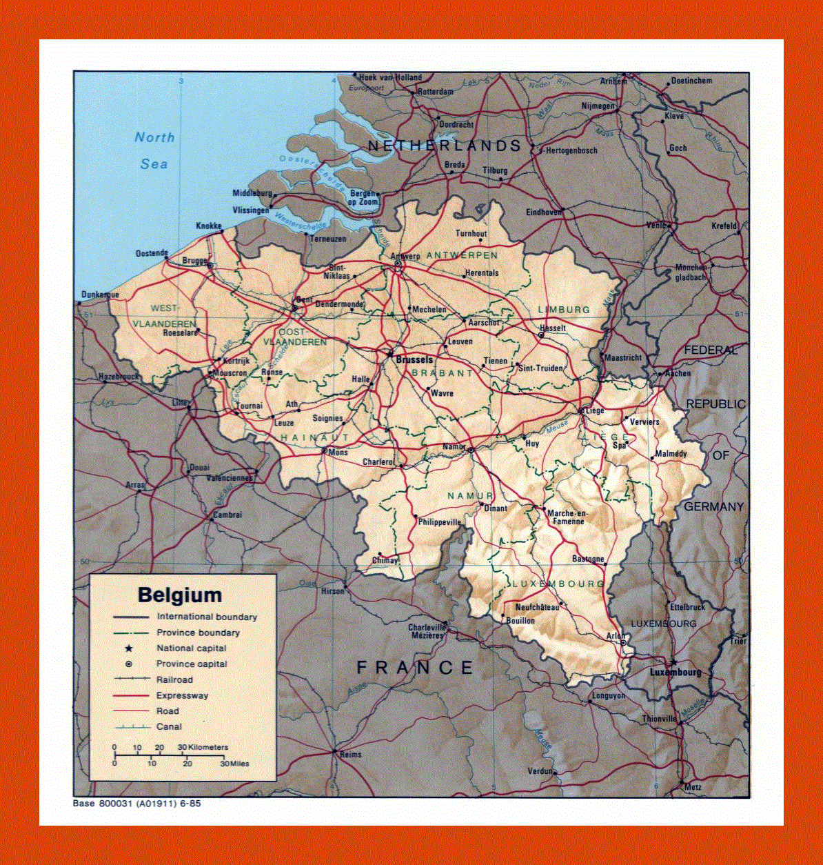 Political and administrative map of Belgium - 1985
